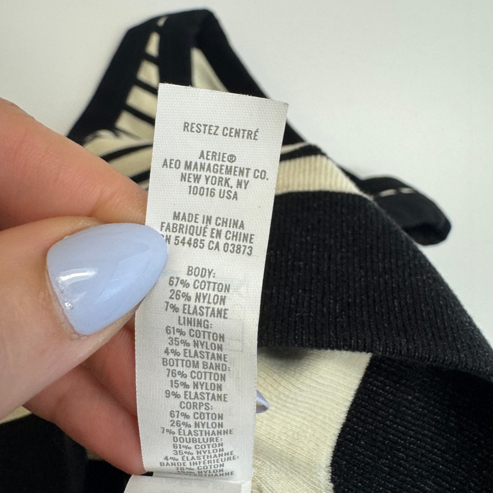 Aerie OFFLINE Crop Top Womens Small Black Striped Seamless Ribbed Athletic - Picture 7 of 9